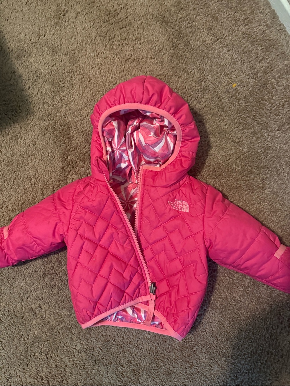 The North Face Girls' Hot Pink Quilted Hooded Puffer Jacket